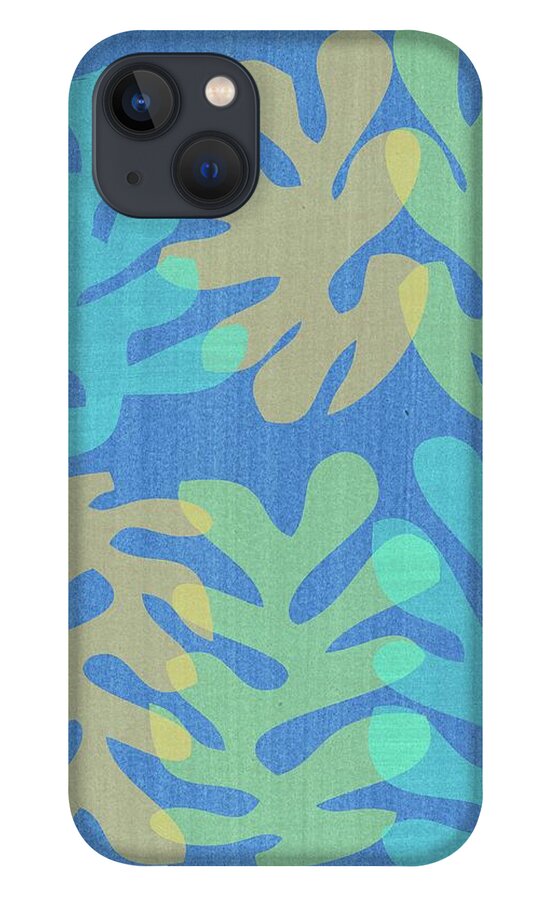 Mid Century Modern iPhone 13 Case featuring the mixed media Homage to Matisse on Blue by Donna Mibus