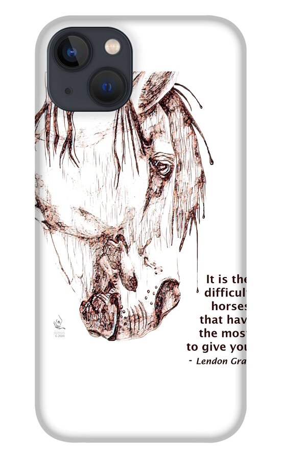 Horsehead Study iPhone 13 Case featuring the mixed media Horse Head Study with Quote by Equus Artisan