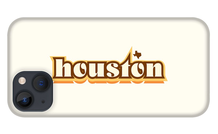 Jan M Stephenson Designs iPhone 13 Case featuring the digital art Houston Texas - Retro Name Design, Southeast Texas, Yellow, Brown, Orange by Jan M Stephenson