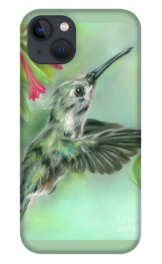 Bird iPhone 13 Case featuring the painting Hummingbird in Flight Near Honeysuckle by MM Anderson