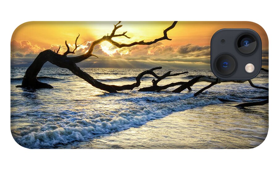 Clouds iPhone 13 Case featuring the photograph Incoming Waves at Driftwood Beach Jekyll Island by Debra and Dave Vanderlaan