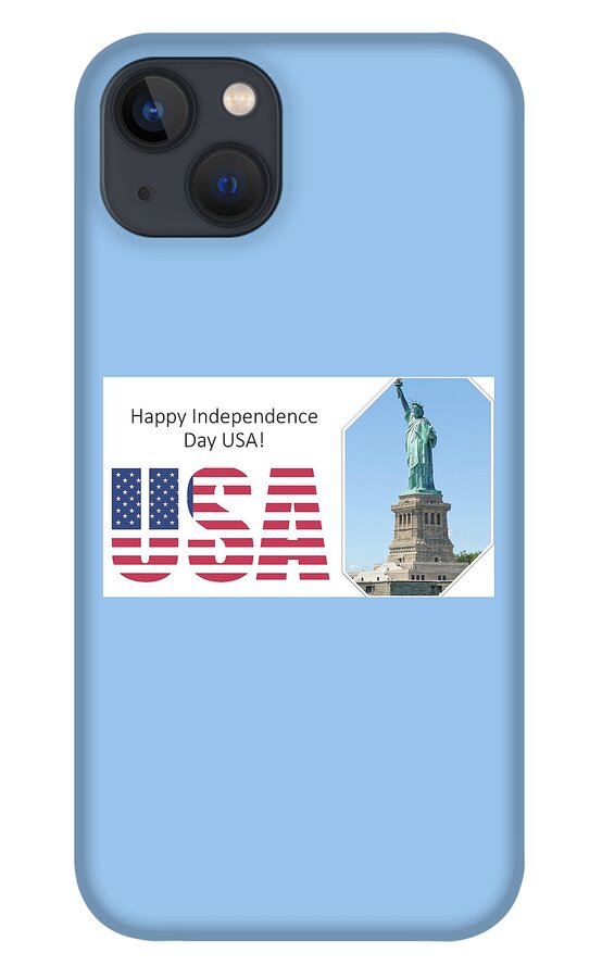 Usa iPhone 13 Case featuring the mixed media Independence Day USA by Nancy Ayanna Wyatt