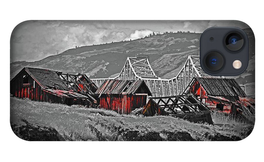 In Focus iPhone 13 Case featuring the digital art Indian Village And The Dalles Bridge by Fred Loring