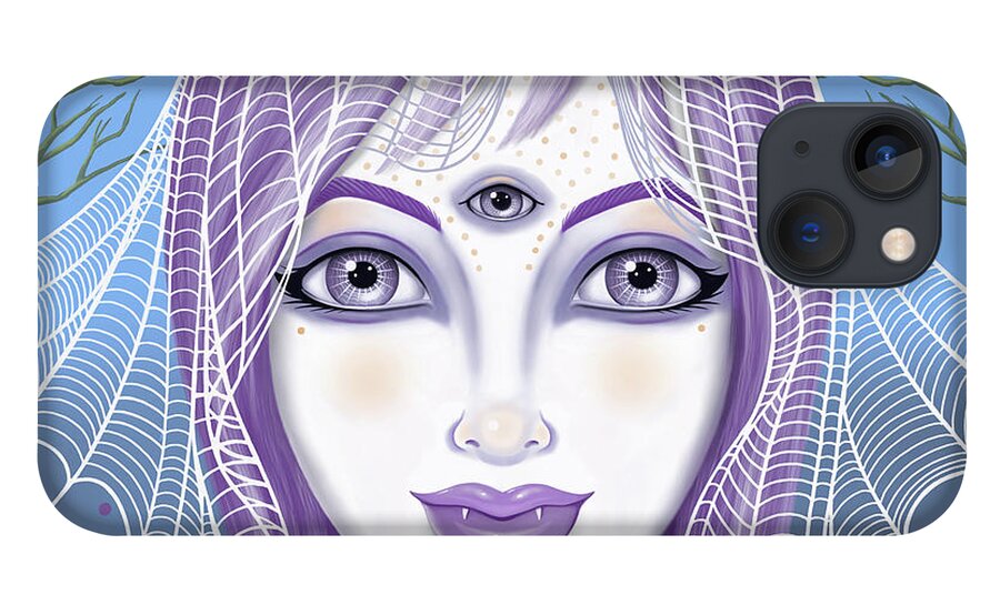 Fantasy iPhone 13 Case featuring the digital art Insect Girl, Spiderella at Twilight by Valerie White