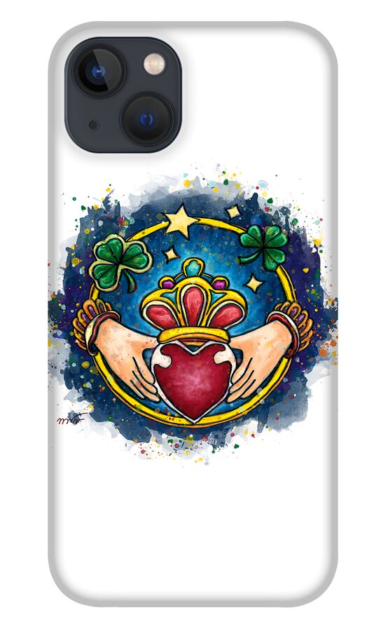 Claddagh iPhone 13 Case featuring the painting Ireland engagement ring, Claddagh by Nadia CHEVREL