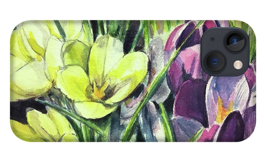Crocus iPhone 13 Case featuring the painting Is spring near? by Sonia Mocnik