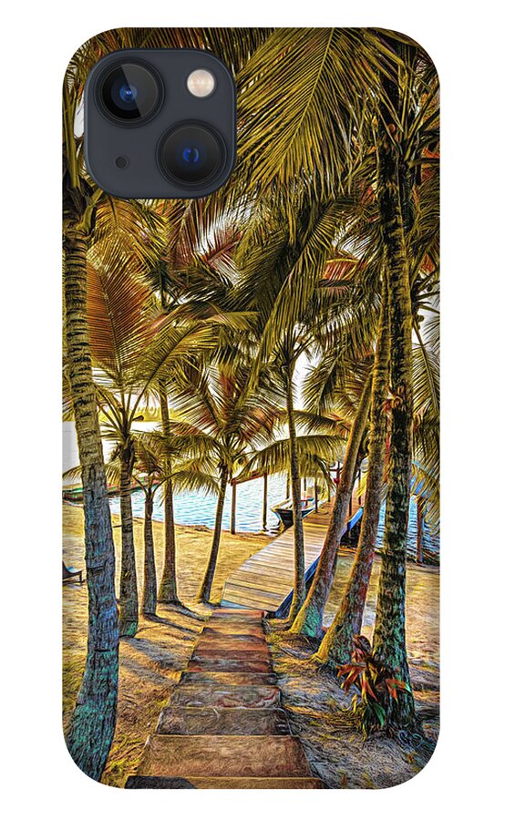 Beach iPhone 13 Case featuring the photograph Island Dock Under Palms Painting by Debra and Dave Vanderlaan