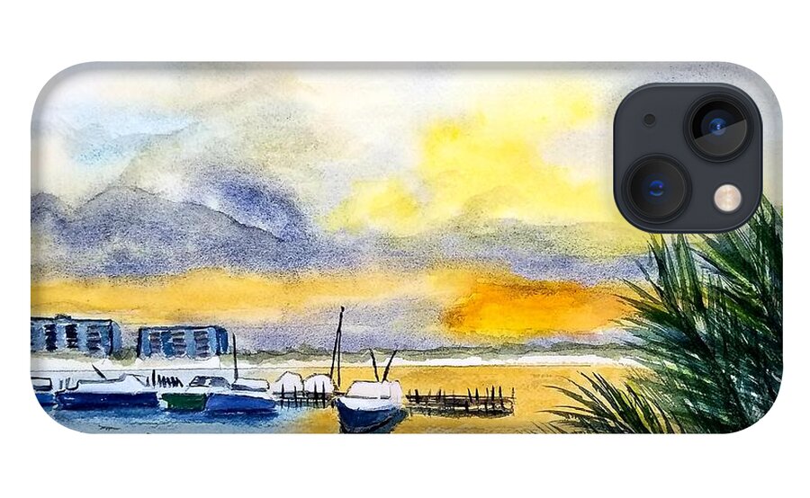 Sunset iPhone 13 Case featuring the painting Jo's Marina by Ann Frederick