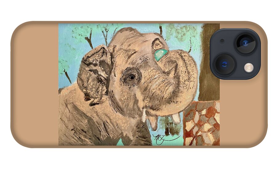 Kaavan iPhone 13 Case featuring the painting Kaavan World's Loneliest Elephant Rescued By Cher by Melody Fowler