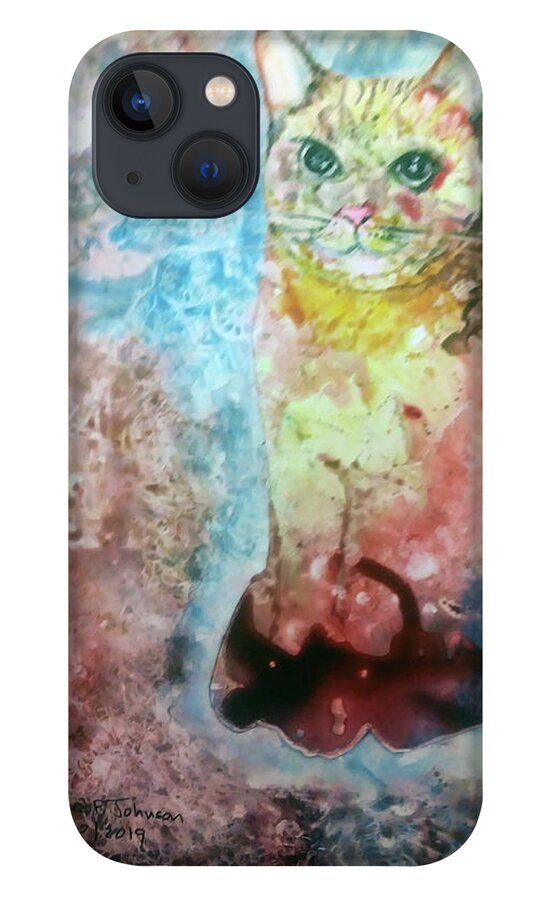 Cats iPhone 13 Case featuring the painting Karmic Kitty by Barbara F Johnson