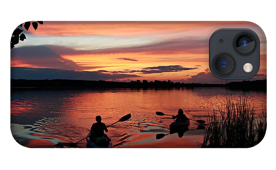Kayaks At Beautiful Nimisila Reservoir In The City Of Green iPhone 13 Case featuring the photograph Kayaks at Red Sunset by Mary Walchuck