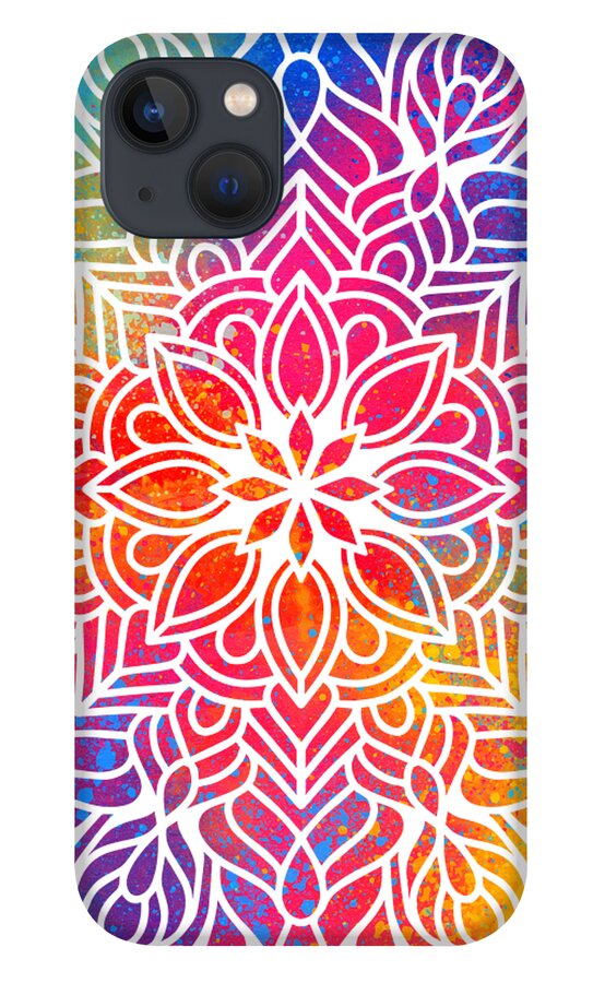 Colorful iPhone 13 Case featuring the digital art Kurama - Colorful Vibrant Rainbow Mandala Pattern by Sambel Pedes