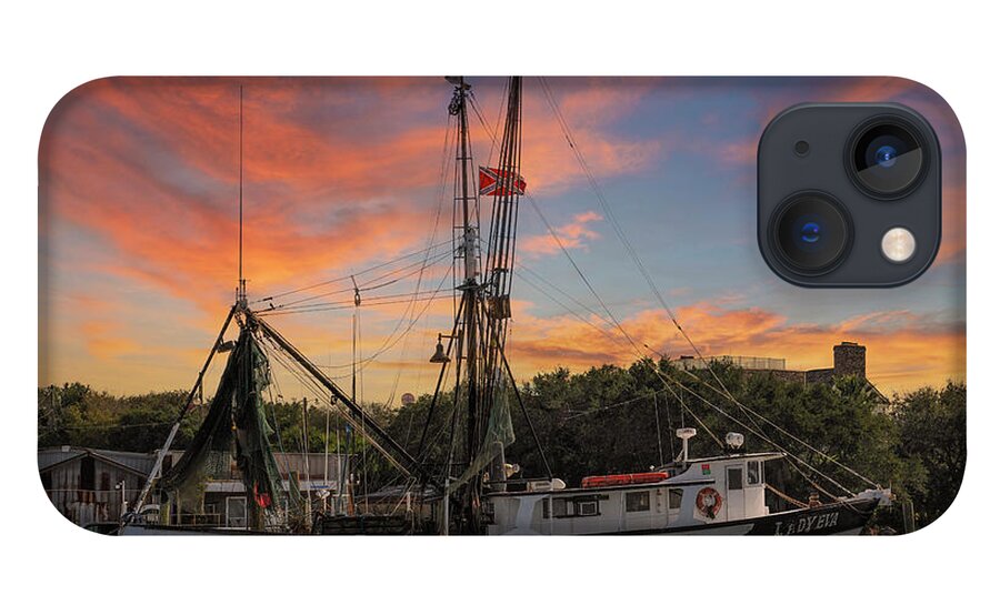 Lady Eva iPhone 13 Case featuring the photograph Lady Eva Shrimp Boat on Shem Creek at Sunset by Dale Powell