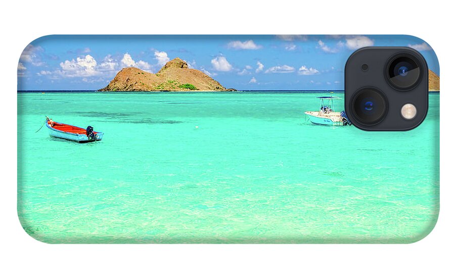 Lanikai Beach iPhone 13 Case featuring the photograph Lanikai Beach two Boats and Two Mokes by Aloha Art