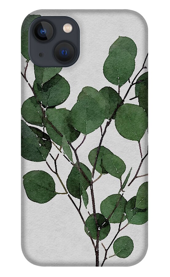 Green iPhone 13 Case featuring the painting Large Eucalyptus Leaf Stem by Rachel Elise