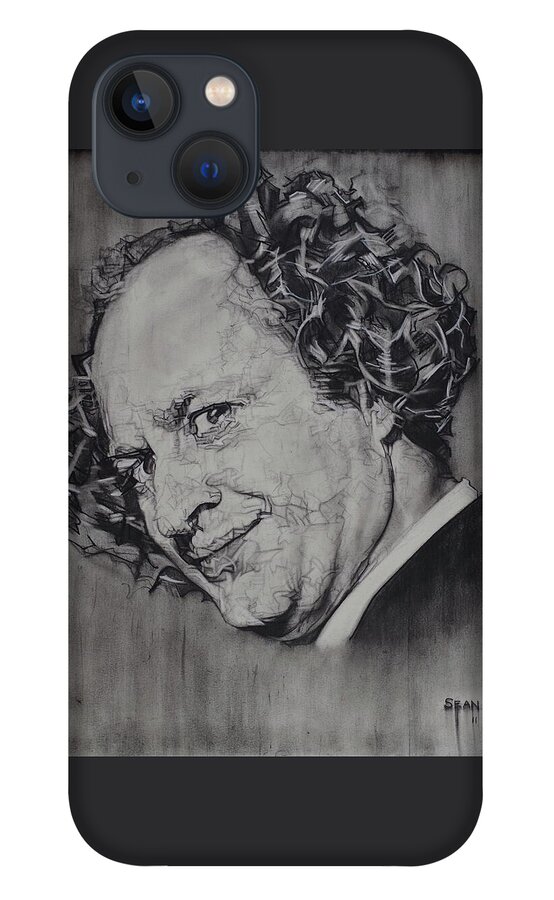 Charcoal Pencil iPhone 13 Case featuring the drawing Larry Fine Of The Three Stooges - Where's Your Dignity? by Sean Connolly