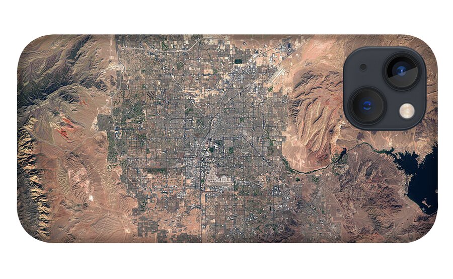 Satellite Image iPhone 13 Case featuring the digital art Las Vegas from space by Christian Pauschert