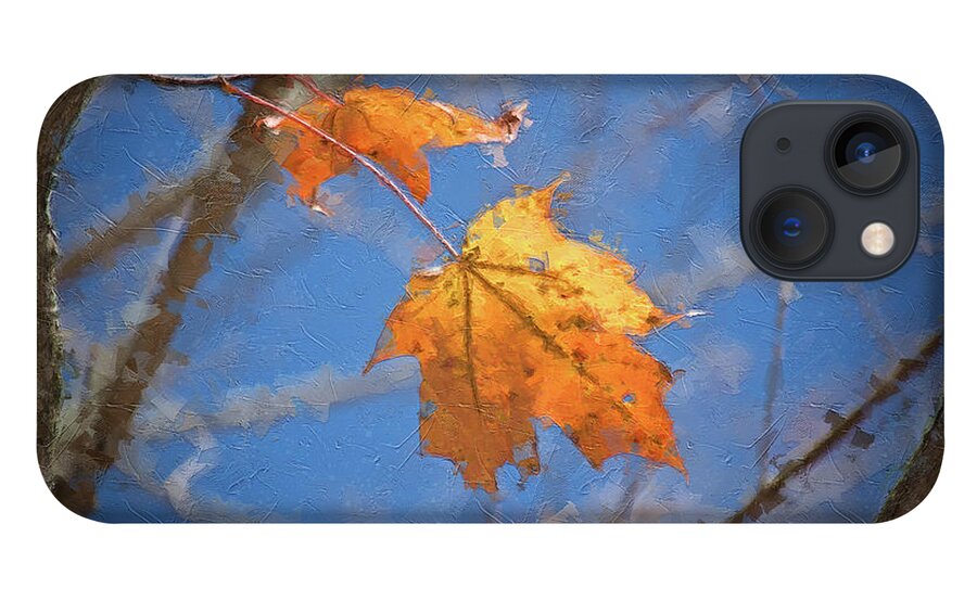 Leaf iPhone 13 Case featuring the digital art Last Leaves - Autumn Memoir by Rehna George