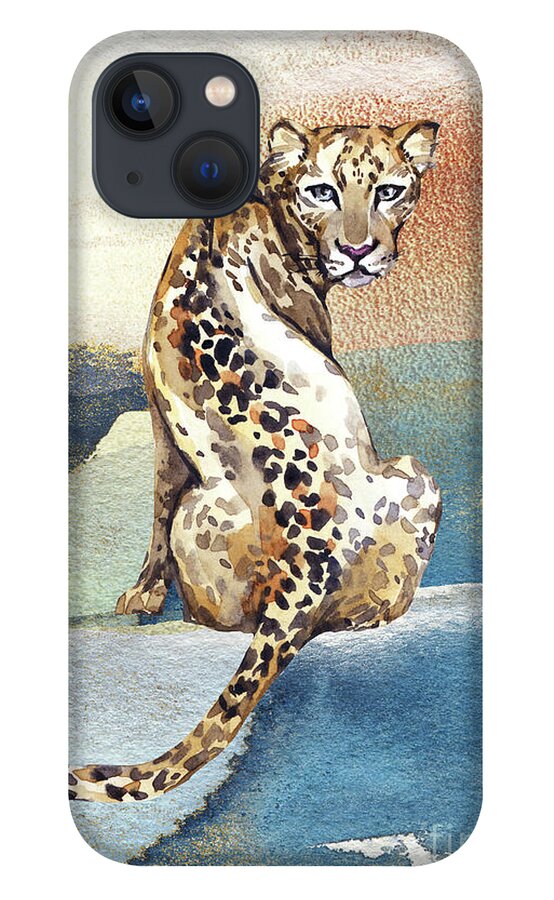 Leopard iPhone 13 Case featuring the painting Leopard Watercolor Animal Art Painting by Garden Of Delights