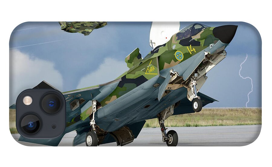 Lightning iPhone 13 Case featuring the digital art License Built Saab F-35B by Custom Aviation Art