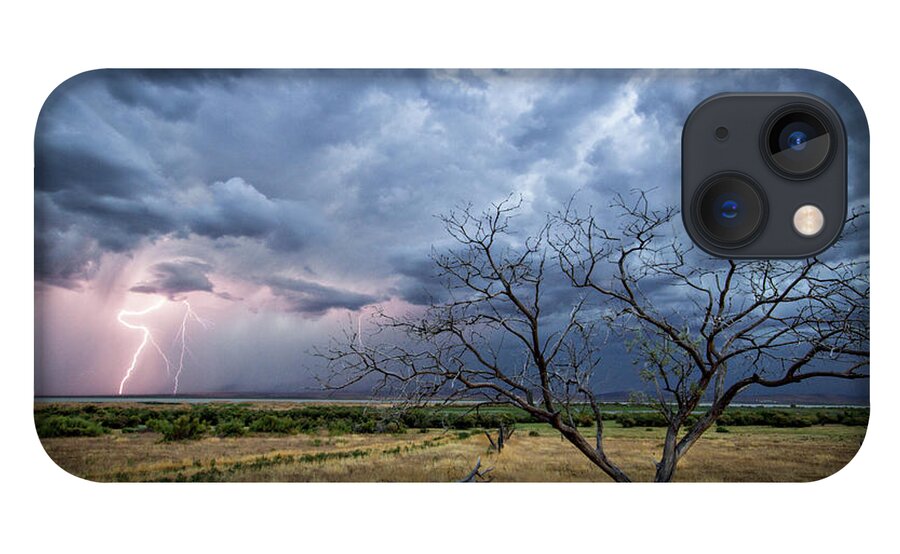 Storm iPhone 13 Case featuring the photograph Lightning Strike with Tree by Wesley Aston