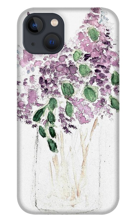  iPhone 13 Case featuring the painting Lilacs in a Jar by Margaret Welsh Willowsilk