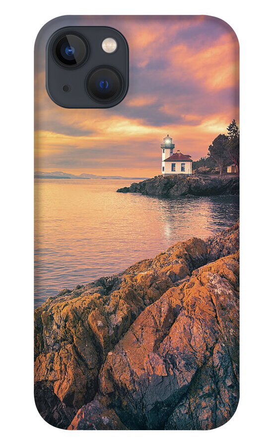 Lime Kiln Lighthouse iPhone 13 Case featuring the digital art Lime Kiln Lighthouse by Michael Rauwolf