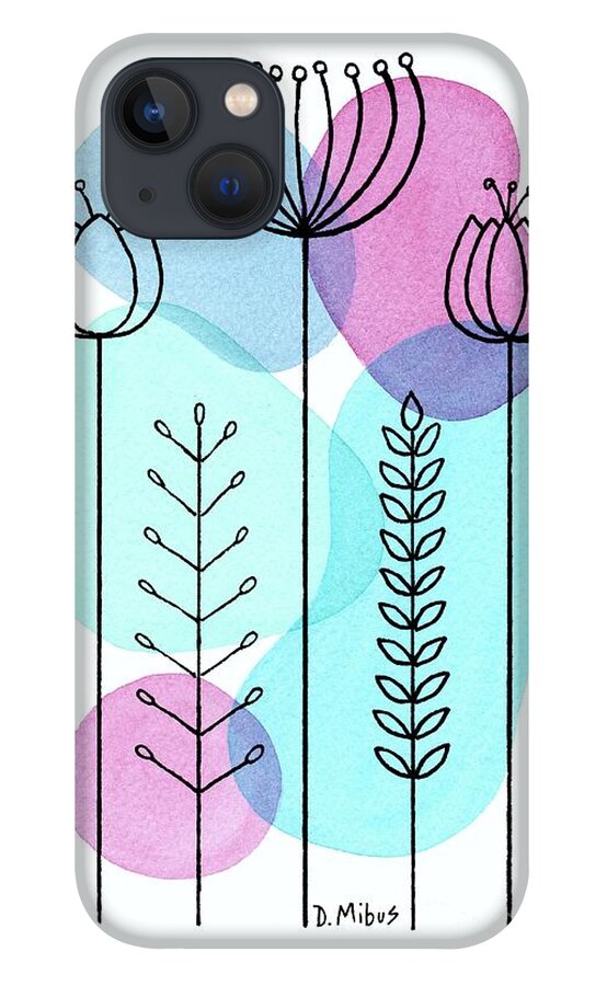 Mid Century Botanical iPhone 13 Case featuring the painting Line Drawing Botanical 6 by Donna Mibus