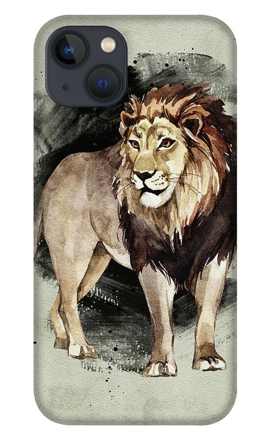 Lion iPhone 13 Case featuring the painting Lion Watercolor Animal Art Painting by Garden Of Delights
