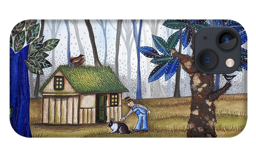 Forest iPhone 13 Case featuring the painting Little House in Blue Forest by Graciela Bello