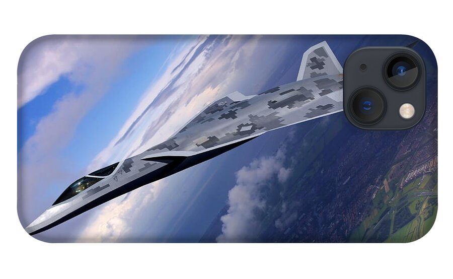 Lmt iPhone 13 Case featuring the digital art Lockheed LMT Raven II Vertical Climb by Custom Aviation Art