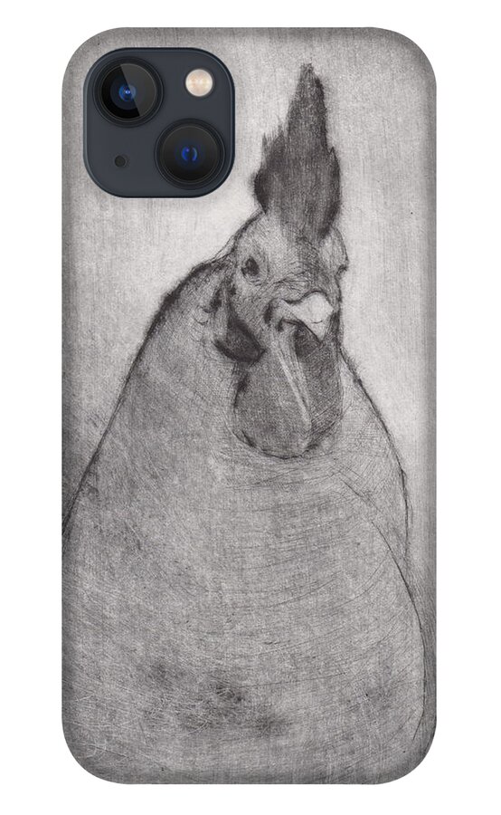 Rooster iPhone 13 Case featuring the drawing Lord Ribblesday - etching by David Ladmore