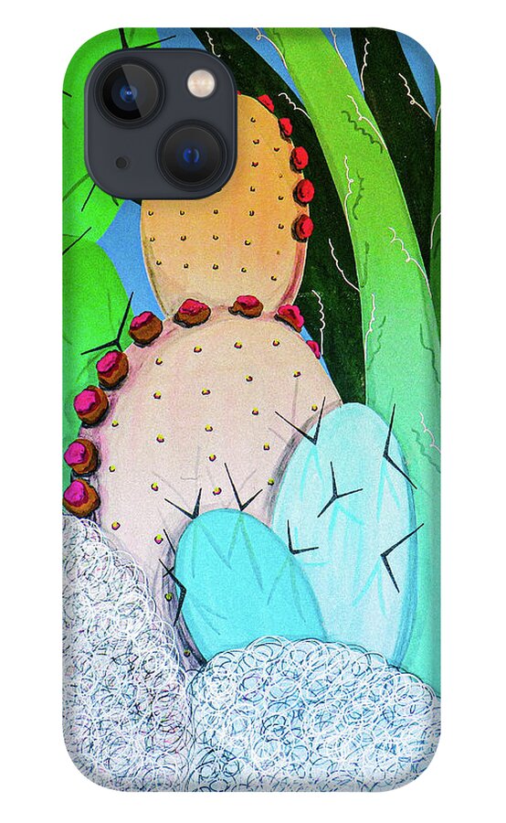 New Mexico iPhone 13 Case featuring the painting Lots of Cactus by Ted Clifton
