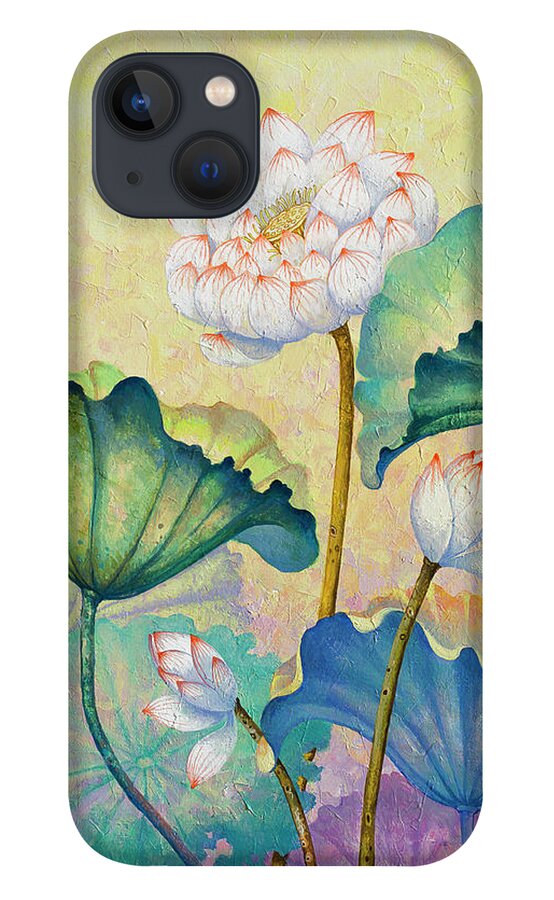 Lotus iPhone 13 Case featuring the painting Lotus. Towards the light by Yuliya Glavnaya