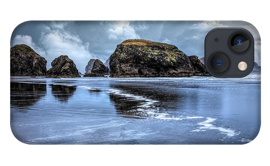 Clouds iPhone 13 Case featuring the photograph Low Tide at the Pacific Seastacks by Debra and Dave Vanderlaan