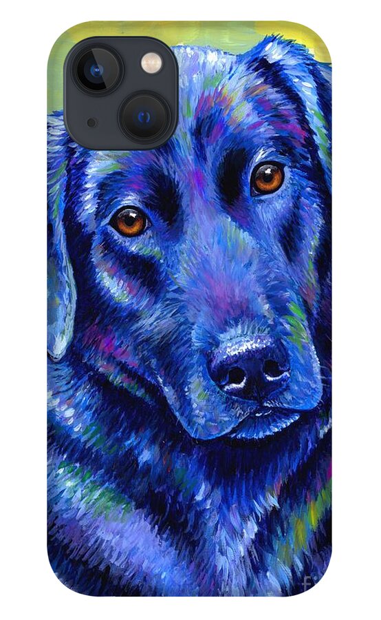 Labrador Retriever iPhone 13 Case featuring the painting Loyal Companion - Colorful Black Labrador Retriever Dog by Rebecca Wang