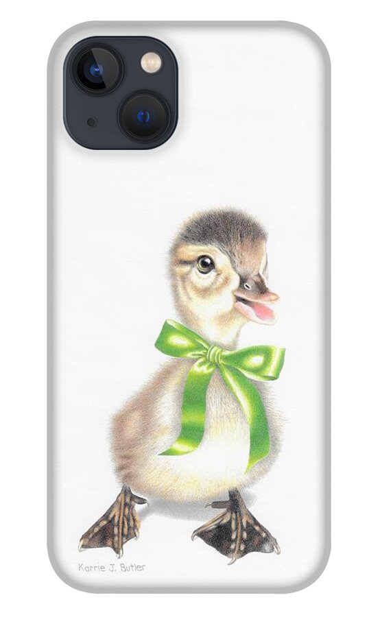 Duckling iPhone 13 Case featuring the drawing Lucky Ducky by Karrie J Butler