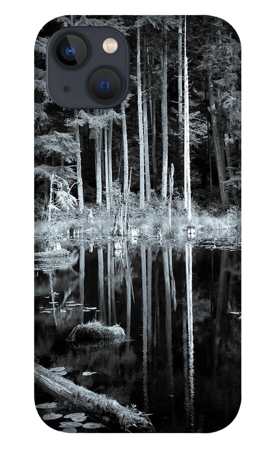 Black And White iPhone 13 Case featuring the photograph Mackey Pond by Larey McDaniel