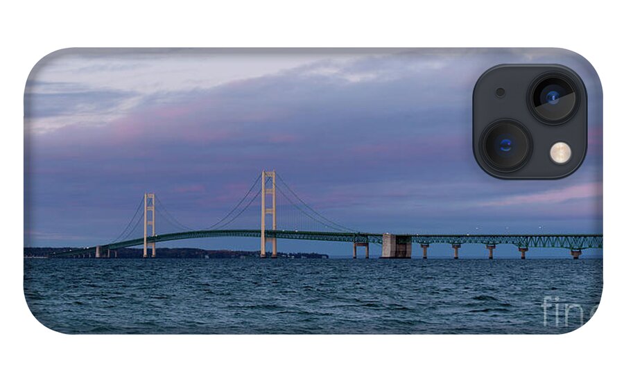 Mighty Mac iPhone 13 Case featuring the photograph Mackinac Bridge Panoramic by Rich S