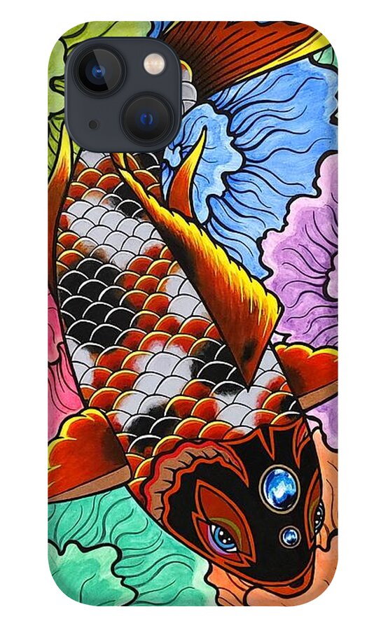 Koi Fish iPhone 13 Case featuring the painting Male Asagi Koi Fish by Bryon Stewart