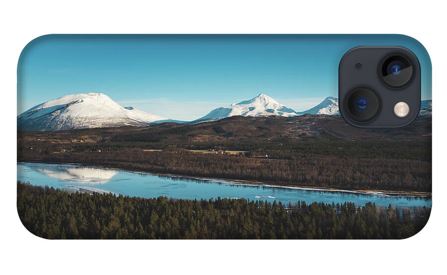 Touristic iPhone 13 Case featuring the photograph Malselva River with a reflection on the snow-covered hills by Vaclav Sonnek