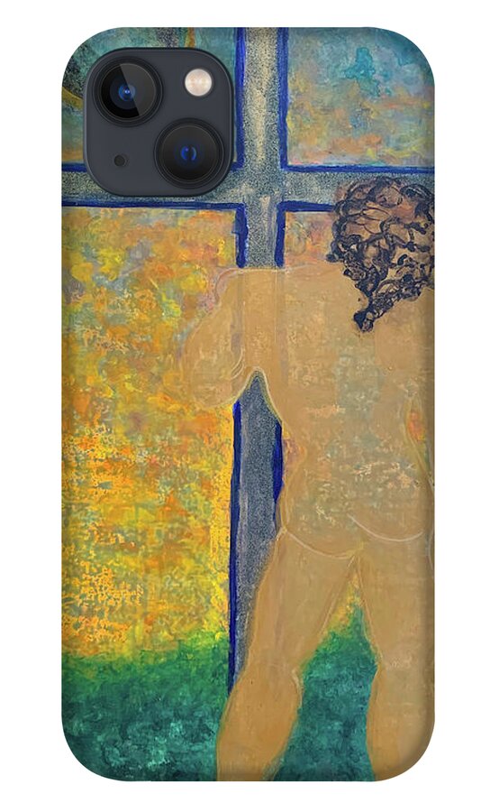 Man iPhone 13 Case featuring the painting Man in the Window by Leslie Porter