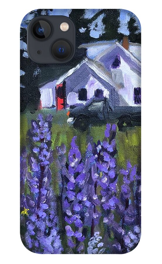Maine iPhone 13 Case featuring the painting Matinicus House with Lupine by Cyndie Katz