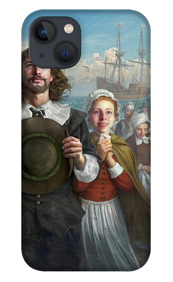 Mayflower iPhone 13 Case featuring the digital art Mayflower Landing by Mark Fredrickson