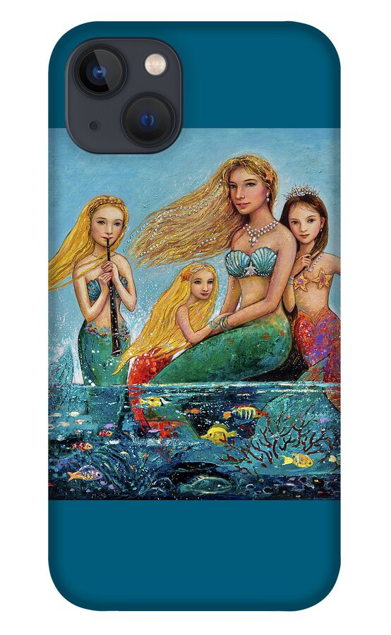 Mermaid iPhone 13 Case featuring the painting Mermaid Family by Shijun Munns