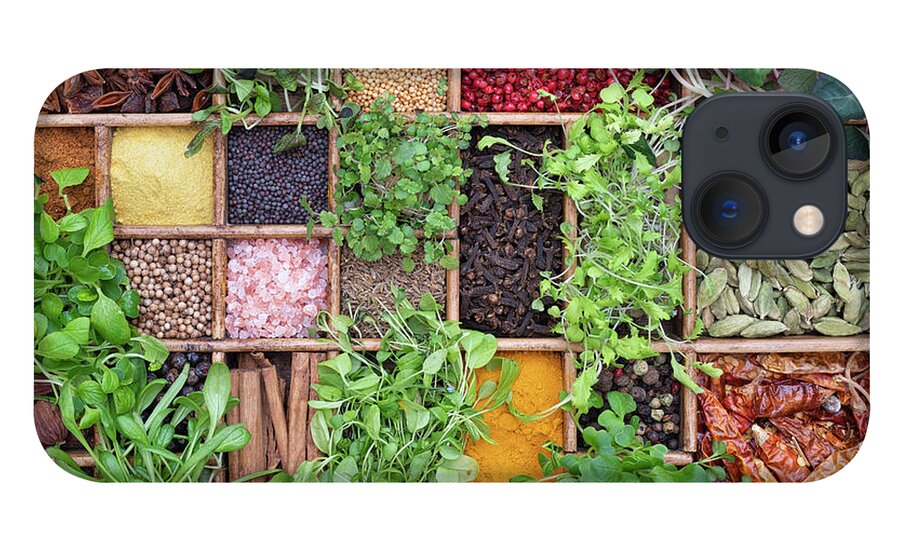 Mini Crops iPhone 13 Case featuring the photograph Microgreens and Spices by Tim Gainey