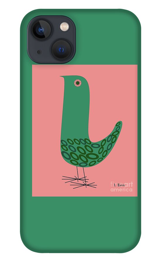 Mid Century Modern iPhone 13 Case featuring the digital art Mid Century Bird in Pink by Donna Mibus