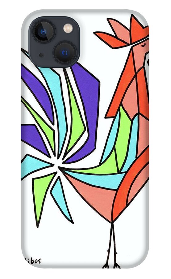Mid Century Modern Rooster iPhone 13 Case featuring the painting Mid Century Rooster Stained Glass Effect by Donna Mibus
