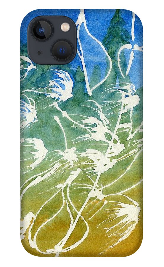 Blue iPhone 13 Case featuring the painting Milkweed Pods at Silverwood by Tammy Nara
