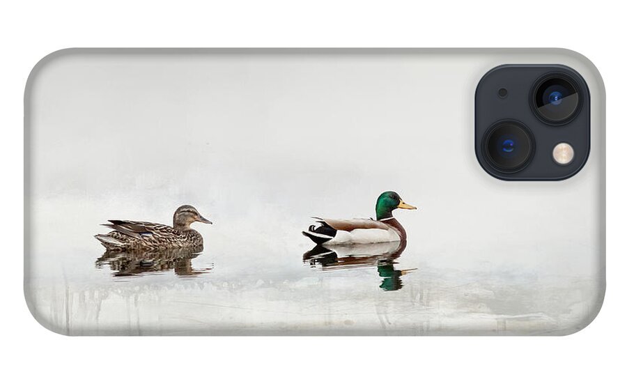Mallard iPhone 13 Case featuring the digital art Minimalist Mallard Ducks by Jayne Carney